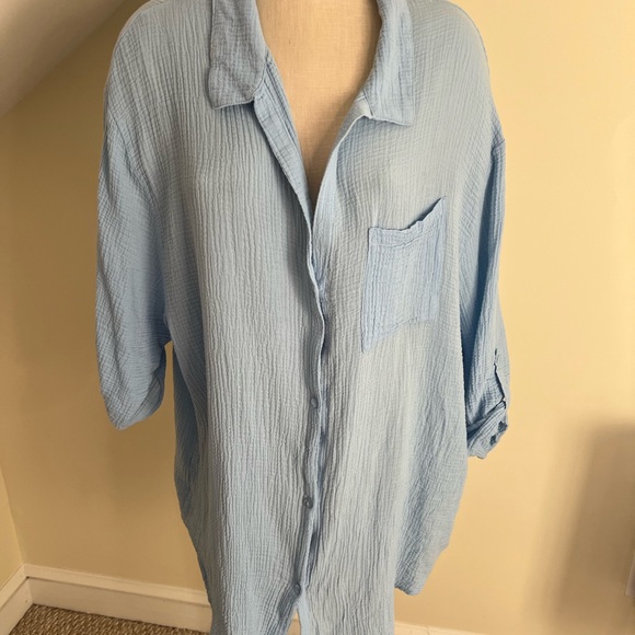 Tahiti Other - Light Blue Crinkle Button-Front Women's Swim Coverup